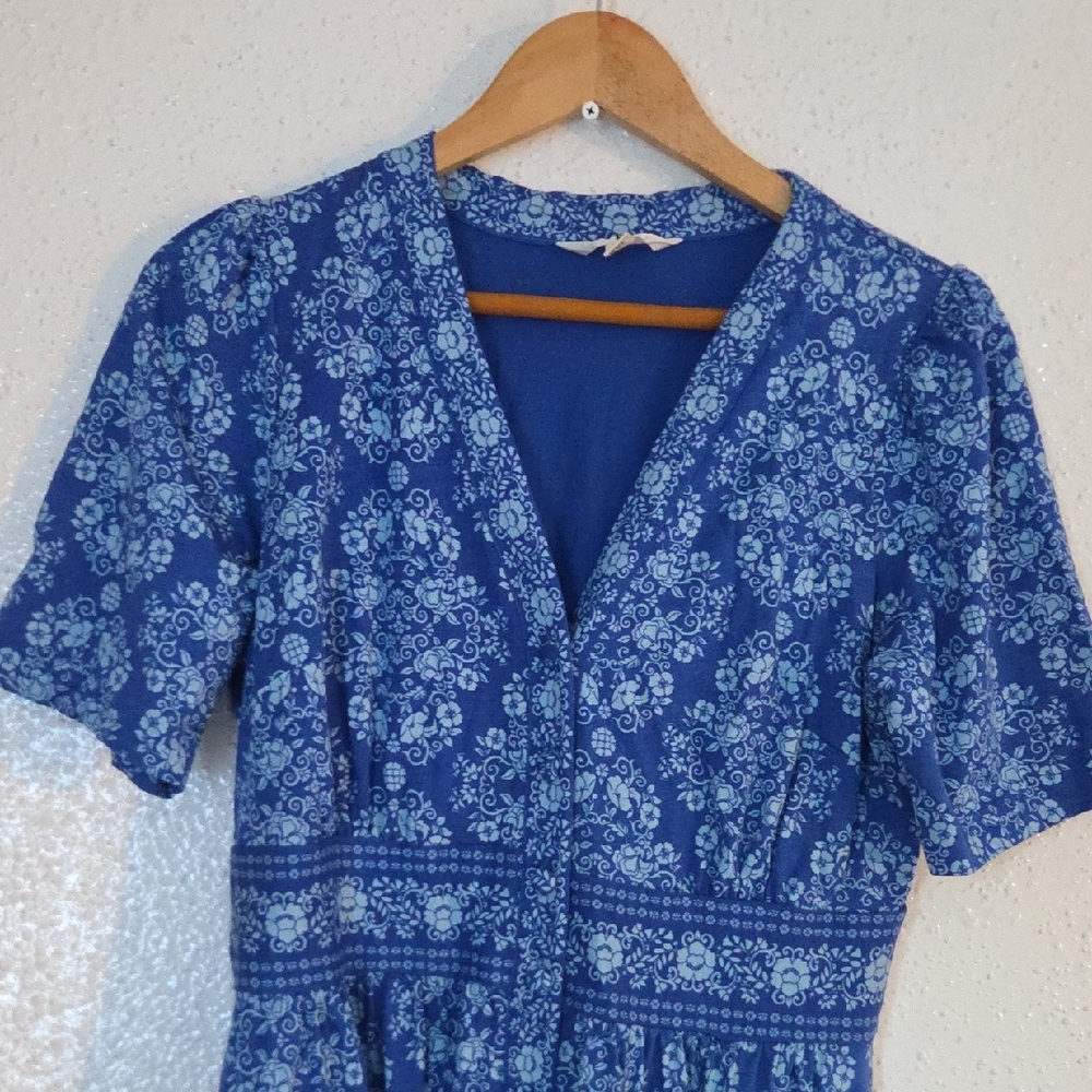 Boden Blue Floral V-Neck Midi Dress - Picture 7 of 9